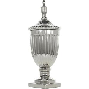 imageDeco 79 Ceramic Living Room Decorative Jars Tall Fluted Urn Decorative Container with Lid Jar with Lid 12quot x 12quot x 32quot WhiteSilver