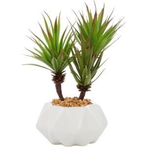 imageDeco 79 Faux Foliage Agave Artificial Plant with Realistic Leaves and White Ceramic Pot 8quot x 7quot x 11quot Green
