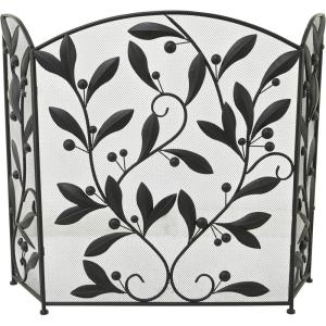 imageDeco 79 Metal Foldable Mesh Netting 3 Panel Fireplace Screen with Leaf and Vine Relief 45quot x 1quot x 30quot BrownBlack