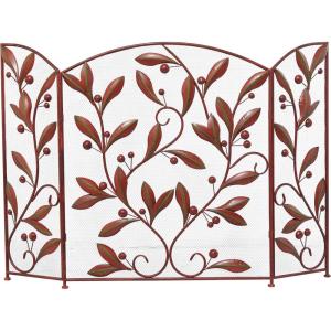 imageDeco 79 Metal Foldable Mesh Netting 3 Panel Fireplace Screen with Leaf and Vine Relief 45quot x 1quot x 30quot BrownBrown