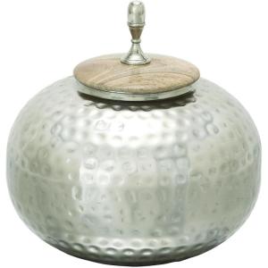 imageDeco 79 Metal Living Room Decorative Jars Hammered Decorative Container with Wood Lid Jar with Lid 11quot x 11quot x 12quot Silver11 x 11 x 12