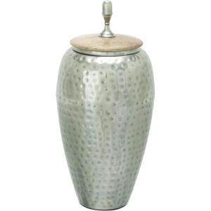 imageDeco 79 Metal Living Room Decorative Jars Hammered Decorative Container with Wood Lid Jar with Lid 11quot x 11quot x 12quot Silver7 x 7 x 16