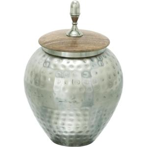 imageDeco 79 Metal Living Room Decorative Jars Hammered Decorative Container with Wood Lid Jar with Lid 11quot x 11quot x 12quot Silver8 x 8 x 12