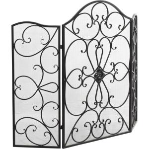 imageDeco 79 Metal Scroll Foldable Mesh Netting 3 Panel Fireplace Screen 60quot x 24quot x 40quot GrayBlack