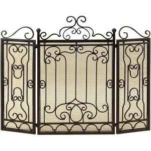 imageDeco 79 Metal Scroll Foldable Mesh Netting 3 Panel Fireplace Screen 60quot x 24quot x 40quot GrayBrown