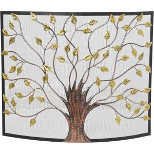 imageDeco 79 Metal Tree Single Panel Fireplace Screen with Mesh Netting 39quot x 7quot x 33quot BrassBronze