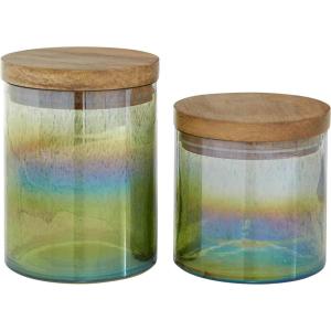 imageThe Novogratz Wood Living Room Decorative Jars Ombre Decorative Container with Wood Lid Set of 2 Jar with Lid 7quot 5quotH Multi Colored