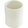 imageDeco 79 Ceramic Living Room Decorative Jars Textured Decorative Container with Wood Lids and Beaded Accents Set of 3 Jar with Lid 9quot 8quot 7quotH White