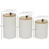 imageDeco 79 Ceramic Living Room Decorative Jars Textured Decorative Container with Wood Lids and Beaded Accents Set of 3 Jar with Lid 9quot 8quot 7quotH White