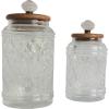 imageDeco 79 Glass Living Room Decorative Jars Decorative Container with Wood Lids Set of 3 Jar with Lid 8quot 9quot 11quotH ClearClear