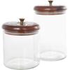 imageDeco 79 Glass Living Room Decorative Jars Decorative Container with Wood Lids Set of 3 Jar with Lid 8quot 9quot 11quotH ClearClear
