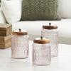 imageDeco 79 Glass Living Room Decorative Jars Decorative Container with Wood Lids Set of 3 Jar with Lid 8quot 9quot 11quotH ClearClear