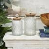 imageDeco 79 Glass Living Room Decorative Jars Decorative Container with Wood Lids Set of 3 Jar with Lid 8quot 9quot 11quotH ClearClear