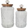 imageDeco 79 Glass Living Room Decorative Jars Decorative Container with Wood Lids Set of 3 Jar with Lid 8quot 9quot 11quotH ClearClear