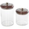 imageDeco 79 Glass Living Room Decorative Jars Decorative Container with Wood Lids Set of 3 Jar with Lid 8quot 9quot 11quotH ClearClear