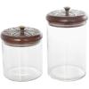 imageDeco 79 Glass Living Room Decorative Jars Decorative Container with Wood Lids Set of 3 Jar with Lid 8quot 9quot 11quotH ClearClear
