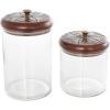 imageDeco 79 Glass Living Room Decorative Jars Decorative Container with Wood Lids Set of 3 Jar with Lid 8quot 9quot 11quotH ClearClear