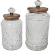 imageDeco 79 Glass Living Room Decorative Jars Decorative Container with Wood Lids Set of 3 Jar with Lid 8quot 9quot 11quotH ClearClear