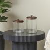 imageDeco 79 Glass Living Room Decorative Jars Decorative Container with Wood Lids Set of 3 Jar with Lid 8quot 9quot 11quotH ClearClear