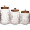 imageDeco 79 Glass Living Room Decorative Jars Decorative Container with Wood Lids Set of 3 Jar with Lid 8quot 9quot 11quotH ClearClear