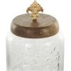 imageDeco 79 Glass Living Room Decorative Jars Decorative Container with Wood Lids Set of 3 Jar with Lid 8quot 9quot 11quotH ClearClear