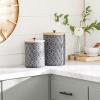 imageDeco 79 Metal Geometric Living Room Decorative Jars Decorative Container with Wood Lids Set of 2 Jar with Lid 11quot 9quotH Black