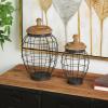 imageDeco 79 Metal Living Room Decorative Jars Caged Style Decorative Container with Wood Lids Set of 2 Jar with Lid 12quot 15quotH Black
