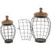 imageDeco 79 Metal Living Room Decorative Jars Caged Style Decorative Container with Wood Lids Set of 2 Jar with Lid 12quot 15quotH Black