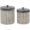 imageMetal Living Room Decorative Jars Decorative Container with Weave Inspired Pattern Set of 2 Jar with Lid 9quot 8quotH Brown