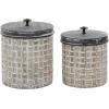 imageMetal Living Room Decorative Jars Decorative Container with Weave Inspired Pattern Set of 2 Jar with Lid 9quot 8quotH Brown