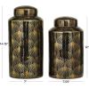 imageThe Novogratz Ceramic Geometric Living Room Decorative Jars Decorative Container with White Accents Set of 2 Jar with Lid 14quot 12quotH GoldBlack