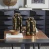 imageThe Novogratz Ceramic Geometric Living Room Decorative Jars Decorative Container with White Accents Set of 2 Jar with Lid 14quot 12quotH GoldBlack