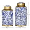 imageThe Novogratz Ceramic Geometric Living Room Decorative Jars Decorative Container with White Accents Set of 2 Jar with Lid 14quot 12quotH GoldBlue