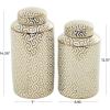 imageThe Novogratz Ceramic Geometric Living Room Decorative Jars Decorative Container with White Accents Set of 2 Jar with Lid 14quot 12quotH GoldGold