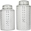 imageThe Novogratz Ceramic Geometric Living Room Decorative Jars Decorative Container with White Accents Set of 2 Jar with Lid 14quot 12quotH GoldSilver