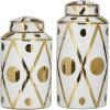 imageThe Novogratz Ceramic Geometric Living Room Decorative Jars Decorative Container with White Accents Set of 2 Jar with Lid 14quot 12quotH GoldWhite