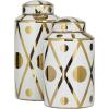 imageThe Novogratz Ceramic Geometric Living Room Decorative Jars Decorative Container with White Accents Set of 2 Jar with Lid 14quot 12quotH GoldWhite