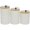 imageDeco 79 Ceramic Living Room Decorative Jars Textured Decorative Container with Wood Lids and Beaded Accents Set of 3 Jar with Lid 9quot 8quot 7quotH White