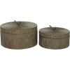 imageDeco 79 Metal Bird Living Room Decorative Jars Carved Decorative Container Set of 2 Jar with Lid 7quot 6quotH Bronze
