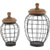 imageDeco 79 Metal Living Room Decorative Jars Caged Style Decorative Container with Wood Lids Set of 2 Jar with Lid 12quot 15quotH Black