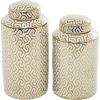 imageThe Novogratz Ceramic Geometric Living Room Decorative Jars Decorative Container with White Accents Set of 2 Jar with Lid 14quot 12quotH GoldGold