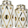 imageThe Novogratz Ceramic Geometric Living Room Decorative Jars Decorative Container with White Accents Set of 2 Jar with Lid 14quot 12quotH GoldWhite