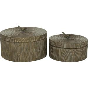 imageDeco 79 Metal Bird Living Room Decorative Jars Carved Decorative Container Set of 2 Jar with Lid 7quot 6quotH Bronze
