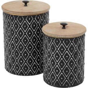 imageDeco 79 Metal Geometric Living Room Decorative Jars Decorative Container with Wood Lids Set of 2 Jar with Lid 11quot 9quotH Black