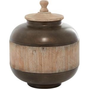 imageDeco 79 Metal Living Room Decorative Jars Decorative Container with Wood Lids Jar with Lid 12quot x 12quot x 14quot Brown