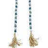 imageDeco 79 Mango Wood Handmade Hexagon Carved Geometric Long Beaded Garland with Tassel 80quot x 1quot x 1quot BlueBlue