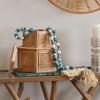 imageDeco 79 Mango Wood Handmade Hexagon Carved Geometric Long Beaded Garland with Tassel 80quot x 1quot x 1quot BlueBlue
