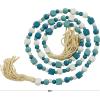 imageDeco 79 Mango Wood Handmade Hexagon Carved Geometric Long Beaded Garland with Tassel 80quot x 1quot x 1quot BlueBlue