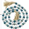 imageDeco 79 Mango Wood Handmade Hexagon Carved Geometric Long Beaded Garland with Tassel 80quot x 1quot x 1quot BlueBlueTealWhite