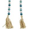 imageDeco 79 Mango Wood Handmade Hexagon Carved Geometric Long Beaded Garland with Tassel 80quot x 1quot x 1quot BlueBlueTealWhite